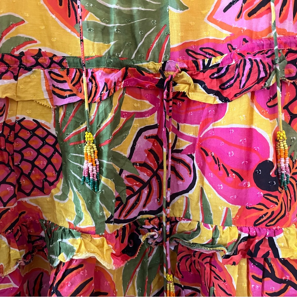 FARM Rio Pink Yellow Green Pineapple Print Midi Dress - Picture 6 of 6